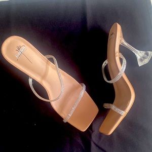 So sexy! Clear rhinestone 2 strap clear heeled mule!
